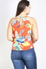 Coral and Blue Tie Front Plus Size Tank Top
