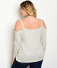 Women's Plus Size Cream Ribbed Exposed Shoulder Sweater Top