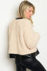 Misses Cream Faux Fur Jacket with Leather Accents