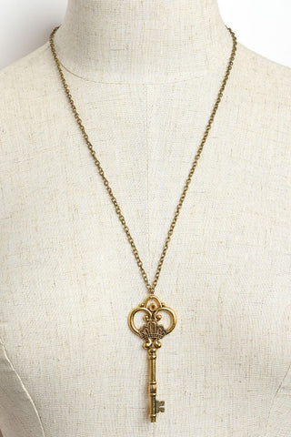 Gold Plate Antique Key Necklace