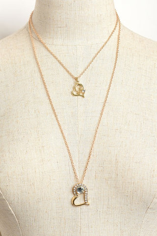 Rhinestone Multi Chain Heart Necklace Set Gold Plate Silver Plate
