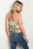 green and taupe ruffled tie dye crop top 