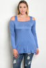 Indigo Blue Jersey Knit Plus Size Cold Shoulder Tunic Top