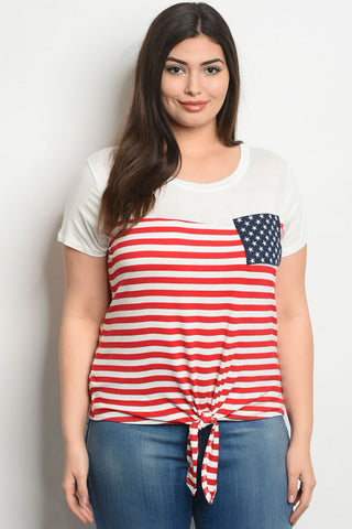 Ivory American Flag Plus Size Jersey Knit T-Shirt