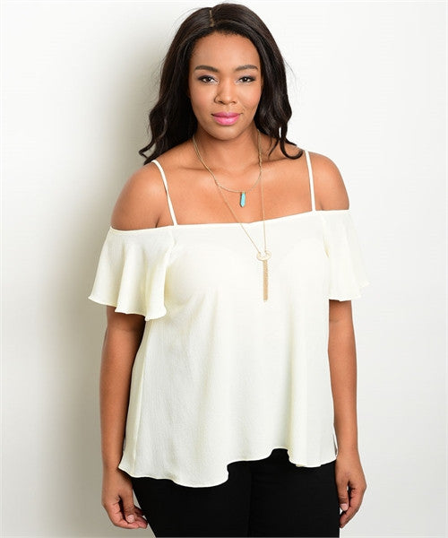 Women's Plus Size Ivory Off Shoulder Top with Straps