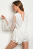 ivory white bell sleeve mesh lace romper 