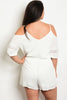 Ivory White Crocheted Lace Accent Plus Size Romper with Belt