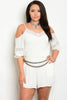 Ivory White Crocheted Lace Accent Plus Size Romper with Belt