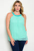 Mint Chiffon Plus Size Cold Shoulder Top with Beaded Neckline