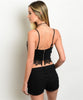 Misses Black Crop Top with Crocheted Lace Accents