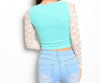 Misses Mint Top with White Lace Sleeves