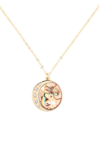 Gold Moon and Star Abalone Coin Pendant Necklace