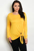 Mustard Yellow Long Sleeve Tie Accent Plus Size Top