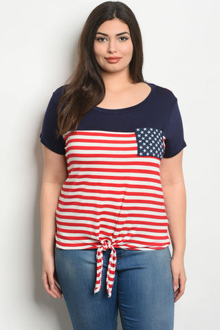 Navy Blue American Flag Plus Size Jersey Knit T-Shirt