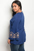 Navy Blue Embroidered Bell Sleeve Plus Size Top