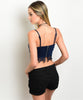 Misses Navy Blue Crop Top with Crocheted Lace Accents