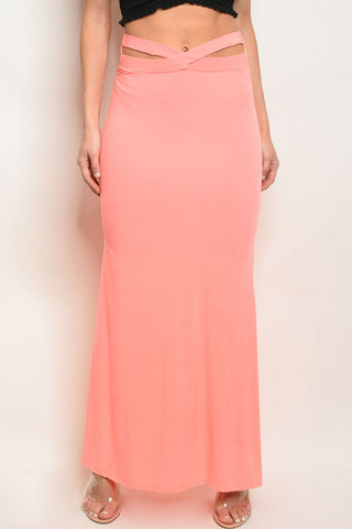 Strappy Neon Coral Pink Maxi Skirt