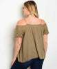 Women's Plus Size Olive Green Off Shoulder Top with Lace Sleeves