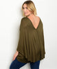 Women's Plus Size Olive Green Cape Sleeve Jersey Knit Top