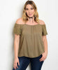 Women's Plus Size Olive Green Off Shoulder Top with Lace Sleeves