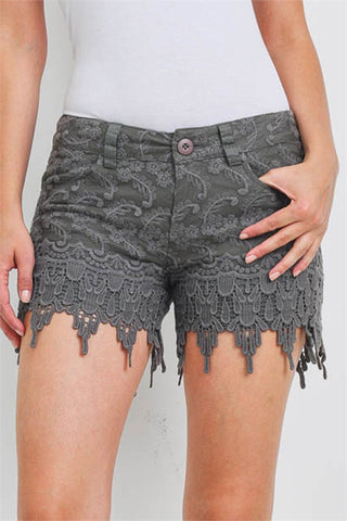 Olive Green Lace Detail Shorts