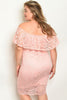 peach lace overlay cold shoulder plus size dress 
