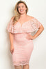 peach lace overlay cold shoulder plus size dress 