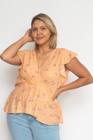 Peach Plus Size Floral Wrap Inspired Top