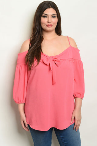 Pink Cold Shoulder Plus Size Tunic Top