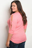 pink plus size slit sleeve top 