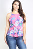 Pink and Blue Tie Front Plus Size Tank Top