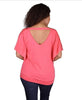 Women's Plus Size Pink Kimono Sleeve Top with Lace Accents