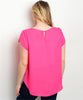 Women's Plus Size Fuschia Pink Cap Sleeve Top with Rhinestone Details