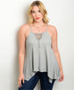 Women's Plus Size Gray Lace Up Front Racer Back Tank Top