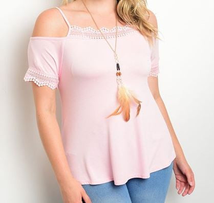 Women's Plus Size Soft Pink Exposed Shoulder Top