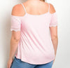 Women's Plus Size Soft Pink Exposed Shoulder Top