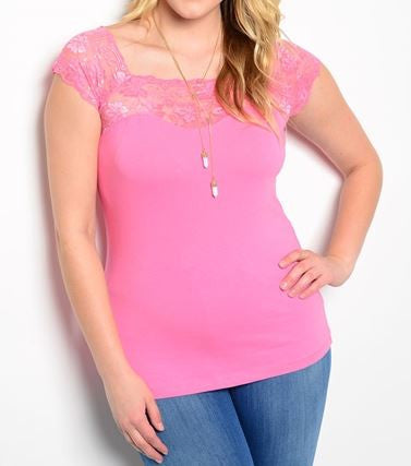 Women's Plus Size Pink Top with Lace Accents