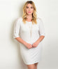Women's Plus Size White Dress with Lace Accent Sleeves and Necklace
