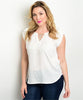Women's Plus Size White Cap Sleeve Top with Rhinestone Details