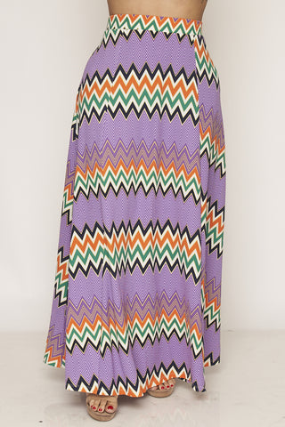 Purple Abstract Print Plus Size Maxi Skirt