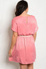 Rose Pink Short Sleeve Plus Size Belted Dress