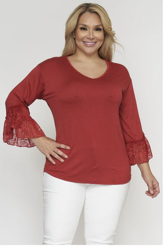 Rust Red Lace Accent Plus Size Tunic Top
