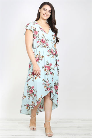 Sage Floral High Low Plus Size Maxi Dress