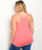 Women's Plus Size Salmon Pink Ribbed Tank Top with Zipper Accents