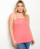 Women's Plus Size Salmon Pink Ribbed Tank Top with Zipper Accents