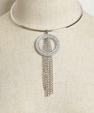 Silverplated Choker Necklace with Tassel Accents