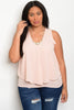 Women's Plus Size Soft Peach V-Neck Ruffled Top with Necklace