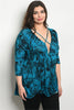 turquoise blue floral plus size tunic top 
