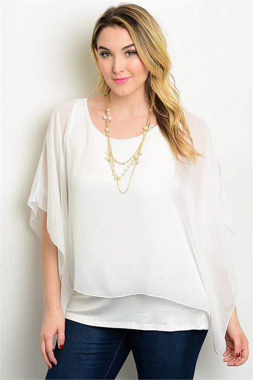 White Batwing Cutout Sleeve Relaxed Fit Plus Size Top