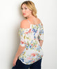 Women's Plus Size White Floral Exposed Shoulder Top